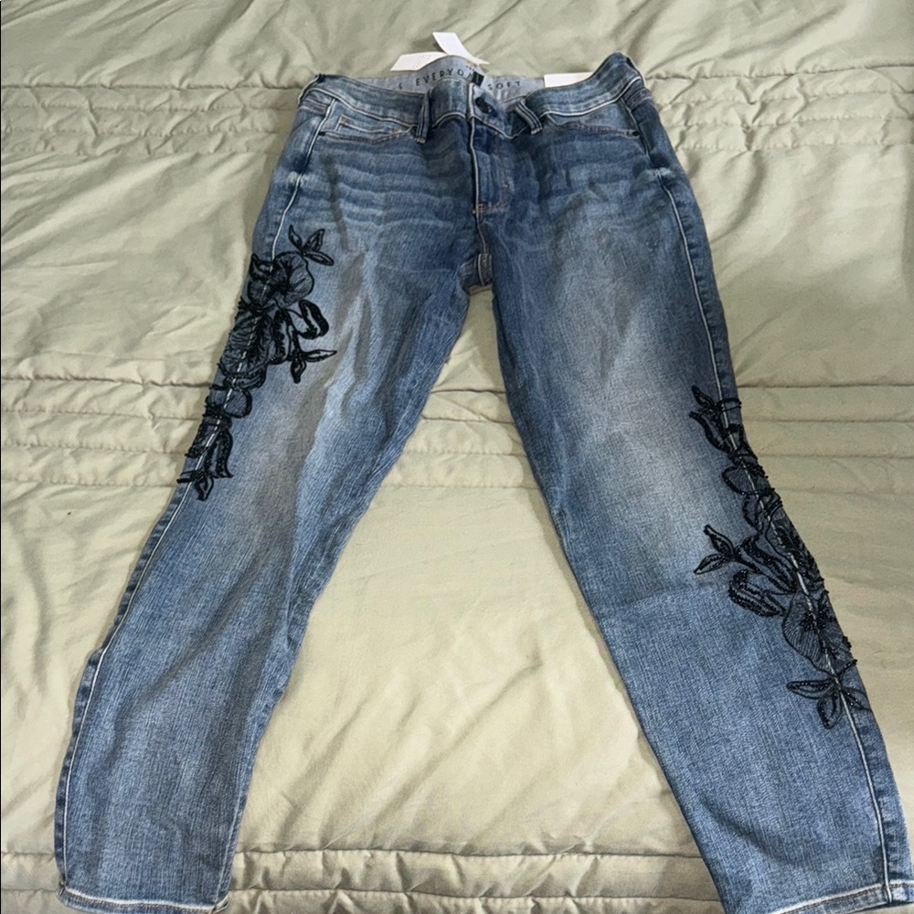 Women's Blue Embroidered Jeans